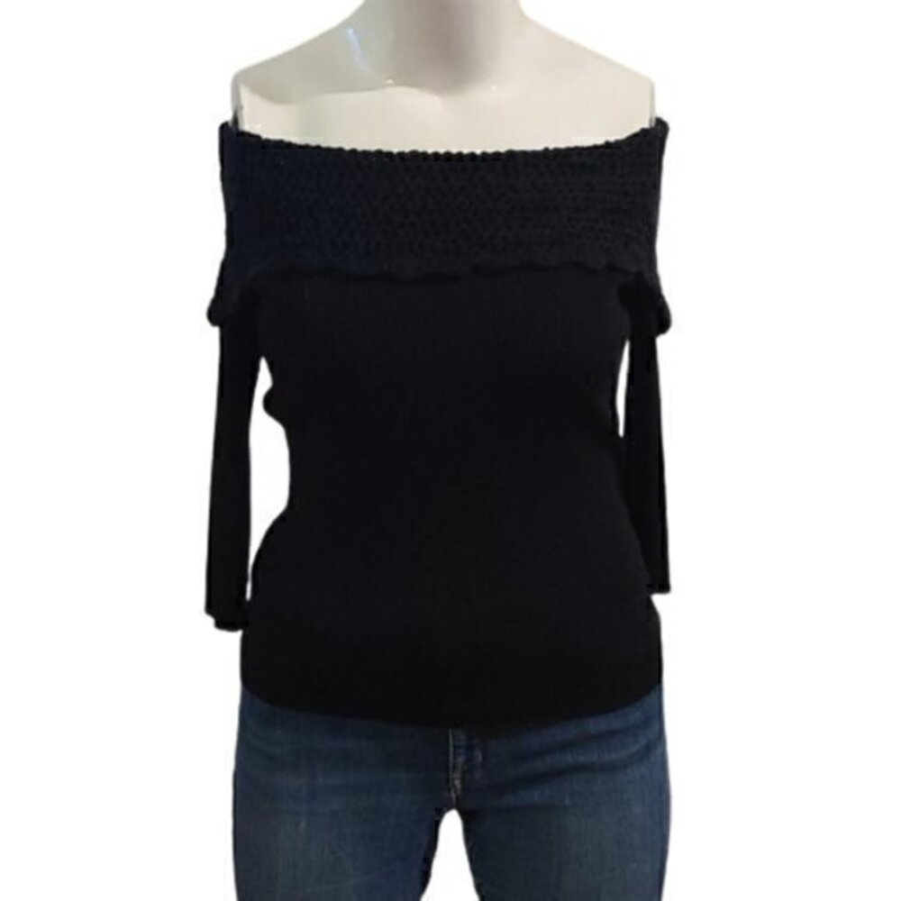 [August Silk] Black Lace Cold Shoulder Blouse - Size L